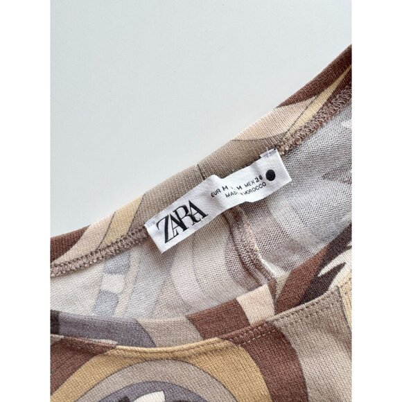 ZARA Beige Brown Graphic Print Knit Long Sleeve Bodycon Maxi Dress, Size M - Picture 11 of 15